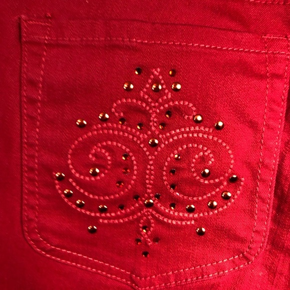 Women’s Red Jeans. Embroidered Back Pockets. Chicos. 38/29. Like New. - Picture 2 of 9